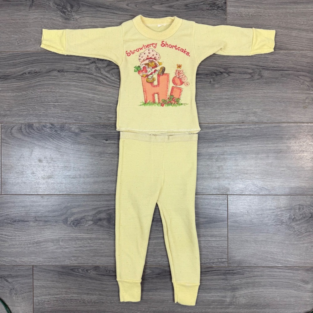 Vtg 80s Strawberry Shortcake Waffle Pajamas Baby Girl‎ Graphic Set 12–18M *READ
